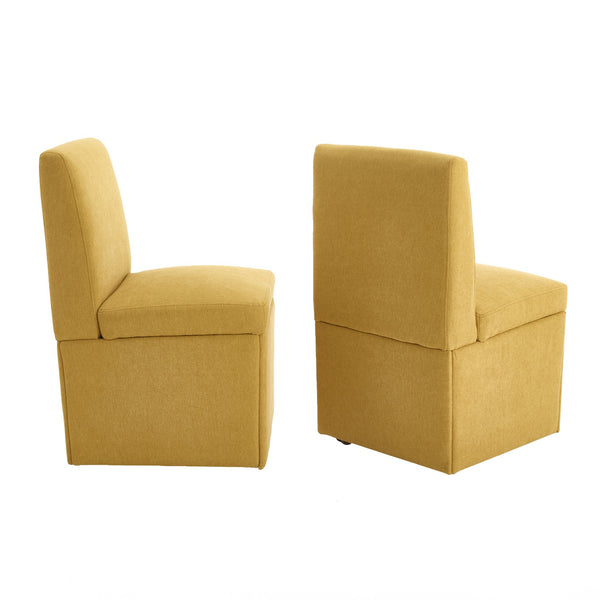 English Elm COOLMORE Swivel Rolling Dining Chair with Hidden Storage, Linen Upholstered 4-Wheel Multiuse Seat Yellow W1539P277681