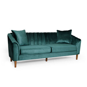 English Elm Christopher Knight Home® - 66957.00Anvltt_66957.00Bnvltt Plush Teal Velvet 3-Seater Sofa With Accent Pillows & Modern Design Style N771P202630F_N771P202511F