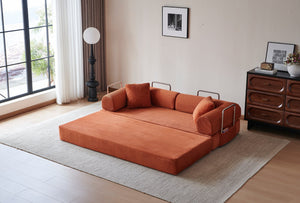 English Elm 78.8" Corduroy Modular Floor Sofa Convertible Sleeper Futon with Pillow Back Support Orange W5617P455986