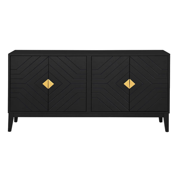English Elm Christopher Knight Home® - 4-Door Elegant Sideboard Storage Cabinet With Gold Handles - Modern Black Design For Living & Dining N759P192449B