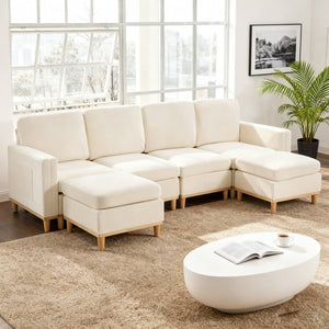 English Elm Modern Modular Sectional Sofa with Plush Cushions and Tapered Legs for Living Rooms Beige+White W2085S00106