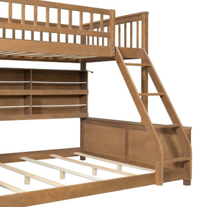 English Elm Twin Xl Over Queen Bunk Bed with Led Lighting Shelving and Pegboard Pinewood Frame Brown LT000280AAP
