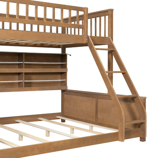 English Elm Twin Xl Over Queen Bunk Bed with Led Lighting Shelving and Pegboard Pinewood Frame Brown LT000280AAP