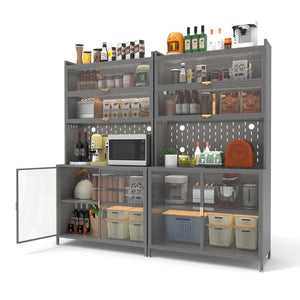 English Elm 73'' Tall 6-Tier Steel Pantry Cabinet with Flip Door & Pegboard, Adjustable Shelves, Anti-Tip Storage Grey W3387P306357