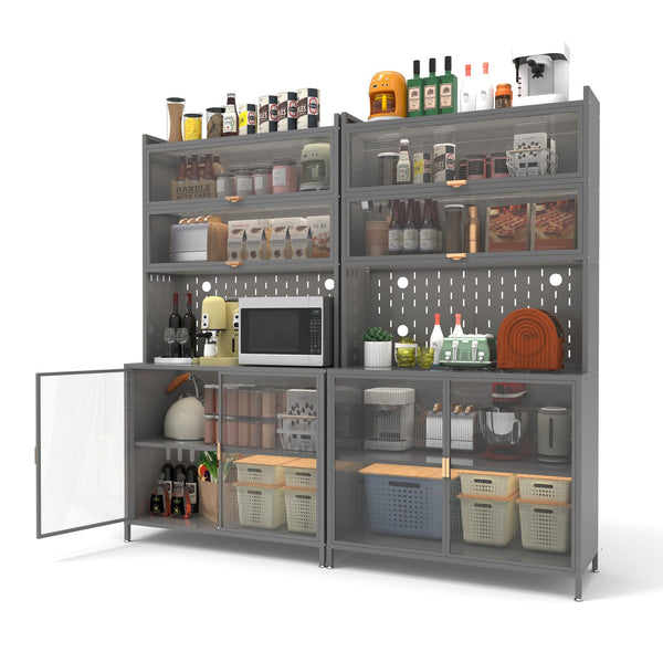 English Elm 73'' Tall 6-Tier Steel Pantry Cabinet with Flip Door & Pegboard, Adjustable Shelves, Anti-Tip Storage Grey W3387P306357