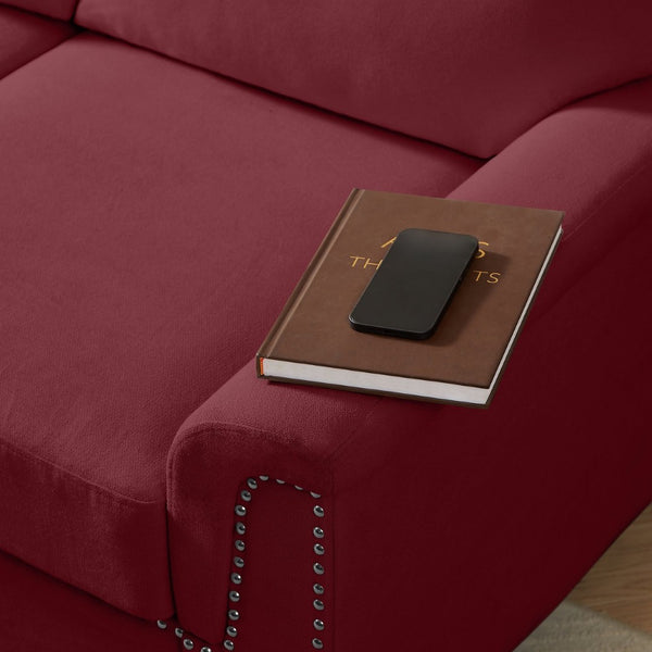 English Elm 82" Chesterfield Snowfleece Upholstered 3-seat Sofa Nailhead Trim Plush Living Room Burgundy W1359P386020