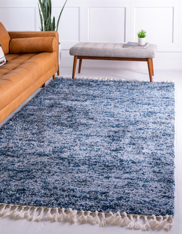 Unique Loom Hygge Shag Misty Machine Made Abstract Rug Blue, Light Blue 9' 0" x 12' 2"