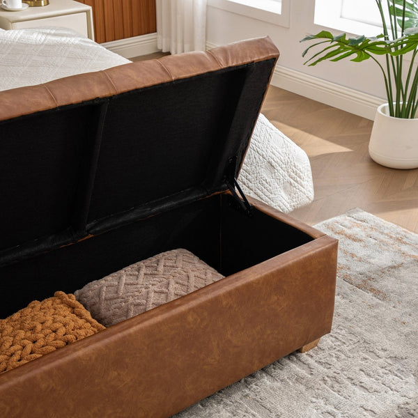 English Elm 60.2'' Chenille Tufted Flip Top Storage Bench with Rubberwood Legs for Bedroom W3118P462296