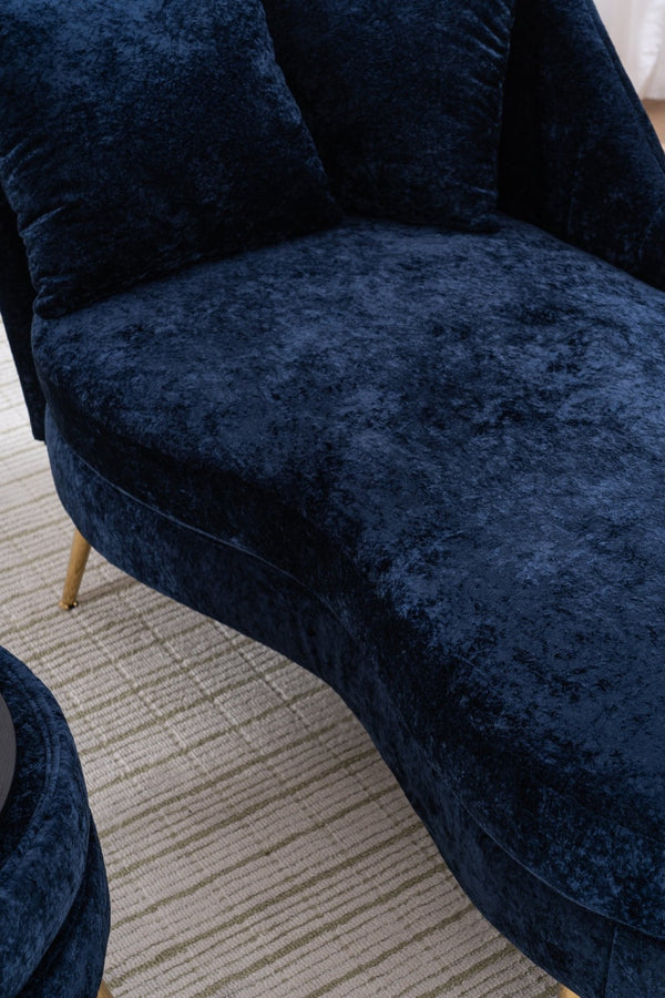 English Elm 58'' Chenille Chaise Lounge with Footstool Pocket Spring Comfort for Bedroom Living Room Blue W2363S00090