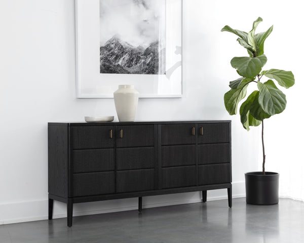 Sunpan Etienne Sideboard - Elegant Design with Antique Brass Handles and Unique Wood Character for Your Home Black