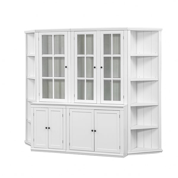 English Elm 75.25'' Retro-Modern Wall Suit 92.9''W with Tempered Glass Doors, Bi-Directional Side Hutch & Ample Storage SUIT03_N845P263124W