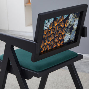 English Elm 2 Elegant Black Rubberwood Dining Chairs With Armrests - Medieval Style, Comfortable Rattan Seats W2720P237608