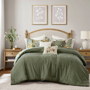 English Elm 7-piece Cal King Vintage Floral Comforter Set with Reversible Stripe and Bed Skirt B035P440214