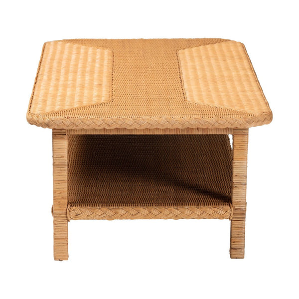 English Elm Bohemian Braided Rattan Coffee Table with Open Shelf for Organic Living Room Style B2750P467768