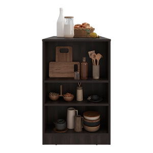 English Elm Lacour Open Shelf Kitchen Island Prep Station with Three Tier Melamine Storage Dark Walnut B097P474295