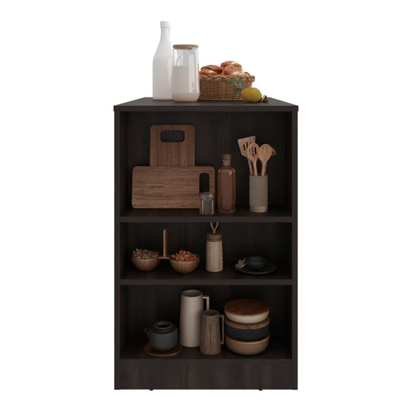 English Elm Lacour Open Shelf Kitchen Island Prep Station with Three Tier Melamine Storage Dark Walnut B097P474295