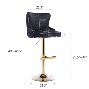 English Elm Hengming Velvet Bar Chair Stool with Plush Sponge Cushion, Gold Lion Head Pull & T‑Leg Base Gorgeous Finish and Anti‑Skid Feet (Set of 1) Black W212P156698
