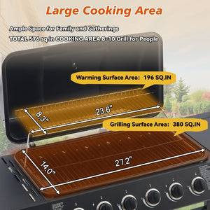 English Elm 6 Burner Propane Gas Grill with Cast Iron Grates Side and 59000 Btu Outdoor Power W1820P341741