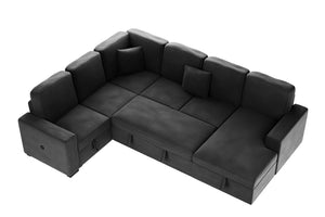 English Elm Modern Corduroy 4-piece Sectional with Storage Pull Out Bed and Usb Charging Port Black B011S02180