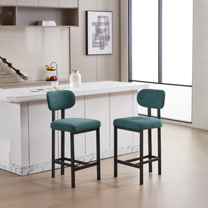English Elm Bar Stools Set of 2 Upholstered Fabric Seat with Foam Cushion Black Metal Legs W3244P310204