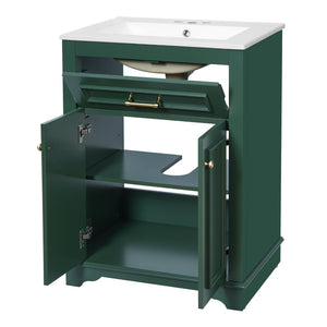English Elm 24" Matte Single Sink Vanity Solid Poplar Frame Gold Hardware Soft Close Cabinet Green N710P389449F