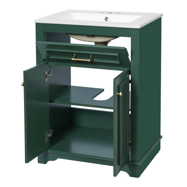 English Elm 24" Matte Single Sink Vanity Solid Poplar Frame Gold Hardware Soft Close Cabinet Green N710P389449F