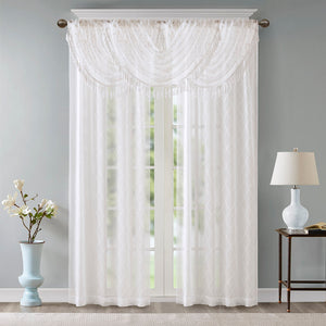 JLA Home Madison Park - Diamond Sheer Valance with Embroidered Diamond Motif, Tassel Trim, Waterfall Drape for Soft Light White MP41-4933