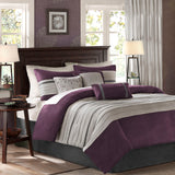 Madison Park Palmer Transitional 7 PC Pieced Faux Suede Comforter Set MP10-2584 Purple