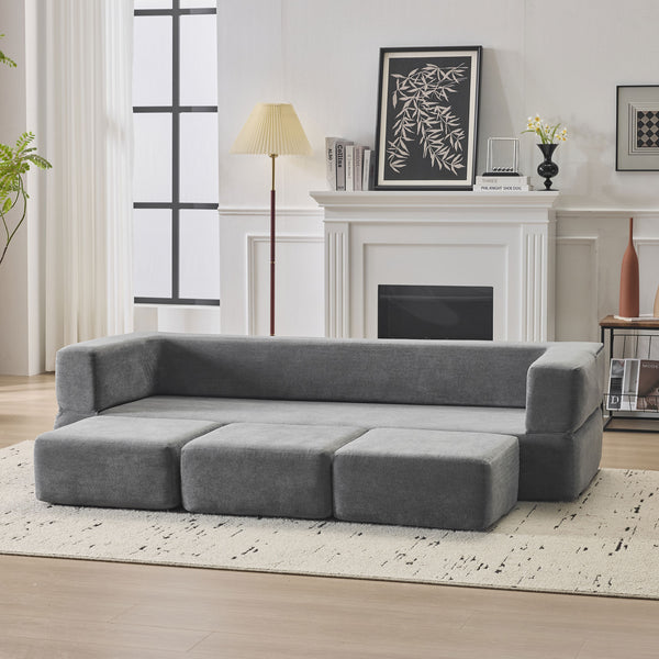 English Elm Ebern Designs Convertible Sectional Sofa – Cozy Chenille Sleeper With 3 Footrests For Small Spaces W1829P280222