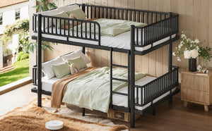 English Elm Queen Over Metal Bunk Bed Convertible Platform Frame with Safety Guardrails Black W5305S00063