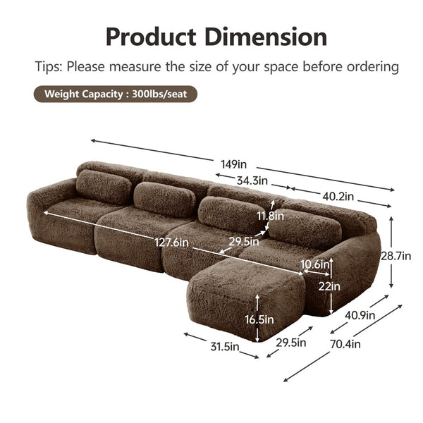 English Elm L-shaped Modular Plush Sectional Sofa with Cloud Foam Cushions for Cozy Living Spaces Chocolate W714S01545