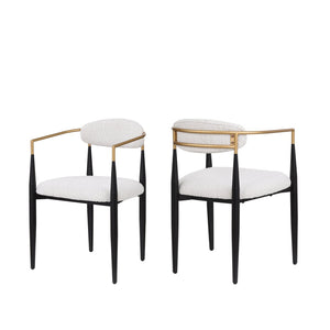 English Elm Dining Arm Chairs Set of 2 Gold Accent Iron Frame Upholstered Modern Minimalist N771P392272B