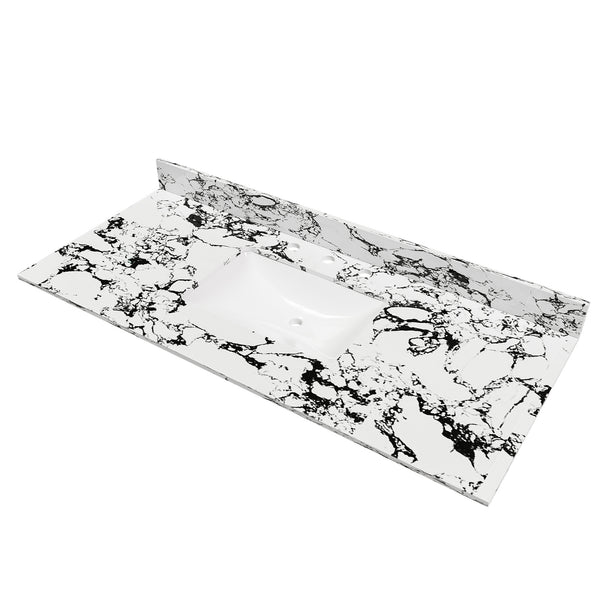 English Elm 49"x22" Sintered Stone Vanity Top with Undermount Ceramic Sink & Backsplash, Panda White, Durable Stain-Resistant Finish W509P362109
