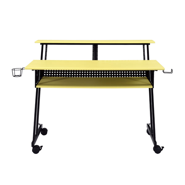 English Elm Music Recording Studio Desk with Raised Monitor Shelf and Keyboard Tray for Organized Workflow Yellow+Black B016P312643