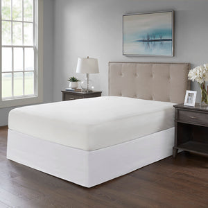 JLA Home Madison Park - Wrap Around Adjustable Bedskirt with 26" Drop, Non-Slip Band, Wrinkle-Resistant Fit for Neat Beds White MP11-5364