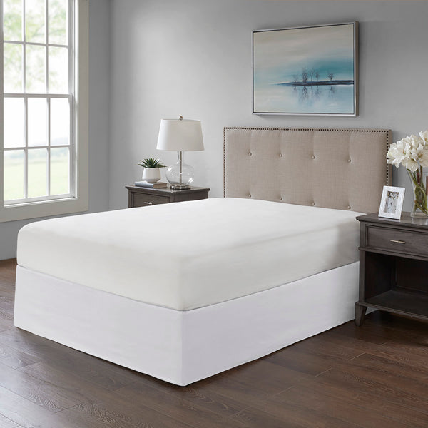 JLA Home Madison Park - Wrap Around Adjustable Bedskirt with 26" Drop, Non-Slip Band, Wrinkle-Resistant Fit for Neat Beds White MP11-5364