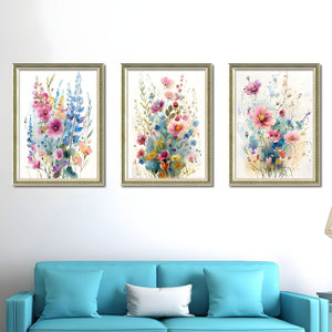English Elm Set Of 3 Colorful Floral Wall Art – Modern Botanical Prints With Replaceable Canvas In Wood Frames T3976P383167-GIGA