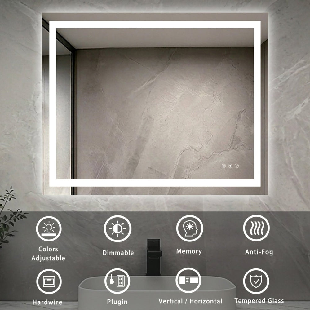 English Elm 40" X 32" Led Vanity Mirror Dual Front Back Lighting Dimmable Anti-fog Bathroom W1920P493138