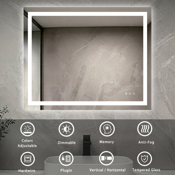 English Elm 40" X 32" Led Vanity Mirror Dual Front Back Lighting Dimmable Anti-fog Bathroom W1920P493138