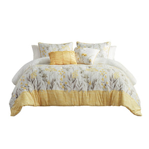 English Elm 5 Piece Seersucker Comforter Set with Throw Pillows Floral Cottage Farmhouse Microfiber Hypoallergenic Yellow 18.9 L x 23.62 W x 7.87 H B035P148356
