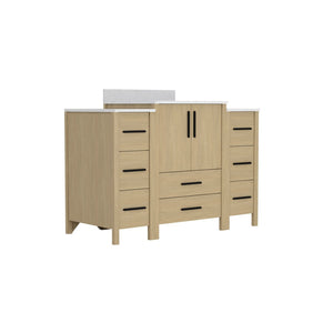 English Elm 108"w×22"d×34"h Freestanding Double Sink Vanity with White Countertop Soft Close T3785S00003