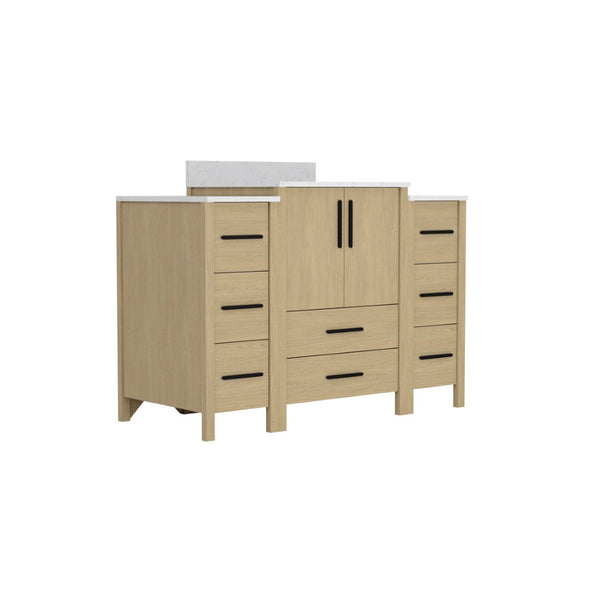 English Elm 108"w×22"d×34"h Freestanding Double Sink Vanity with White Countertop Soft Close T3785S00003