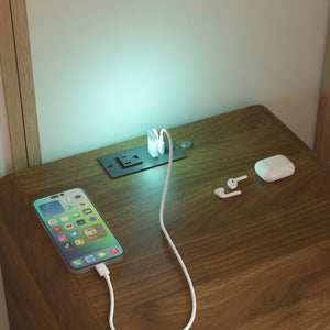 English Elm Nightstand Smart Bedside Cabinet with Led Strip Charging Station and Voice Night Light Wood W1321P413949