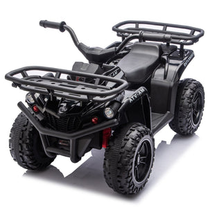 English Elm 24v Dual Motor Kids Atv Ride on with Led Lights Bluetooth Storage Racks Off Road Black W1578P390448