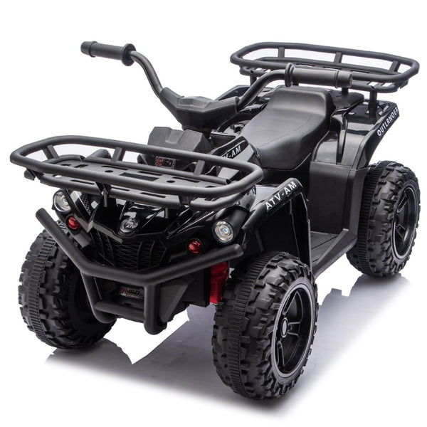 English Elm 24v Dual Motor Kids Atv Ride on with Led Lights Bluetooth Storage Racks Off Road Black W1578P390448
