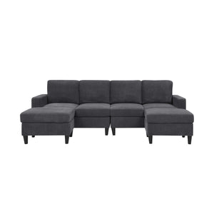English Elm Cordory Corduroy Modular Sectional with Ottomans Retro Exposed Legs Living Room Dark Gray B2748S00032
