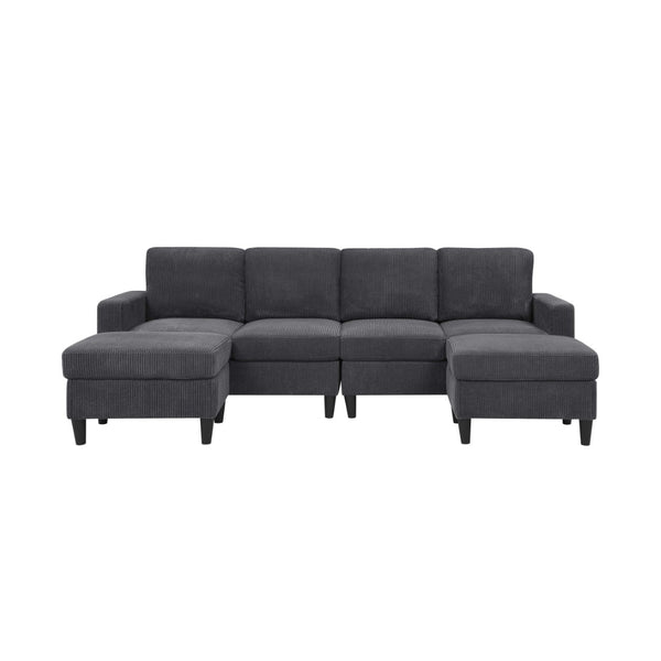 English Elm Cordory Corduroy Modular Sectional with Ottomans Retro Exposed Legs Living Room Dark Gray B2748S00032