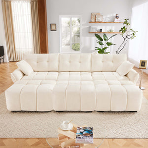 English Elm 3-Seater Sofa Set With 3 Ottomans & Throw Pillows - Stylish Chenille Upholstery For Modern Living Spaces W714S01139