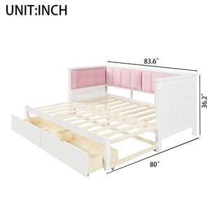 English Elm Twin Xl to King Convertible Daybed with Storage Drawers and Upholstered Backrest N7090000479K