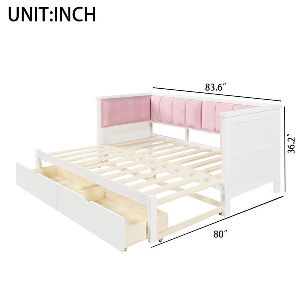 English Elm Twin Xl to King Convertible Daybed with Storage Drawers and Upholstered Backrest N7090000479K
